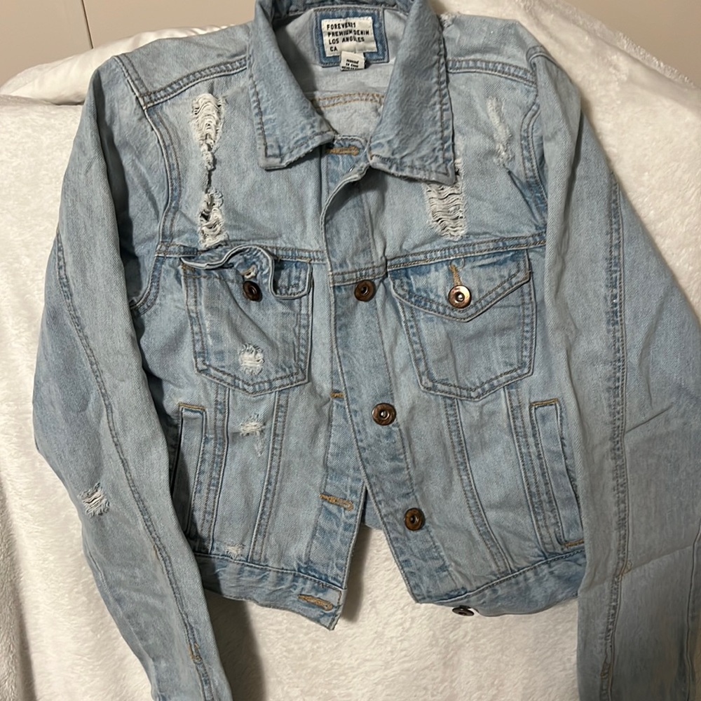 Forever 21 size small ripped jean jacket